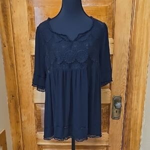 Knox Rose Black  3/4 Sleeve  Blouse L